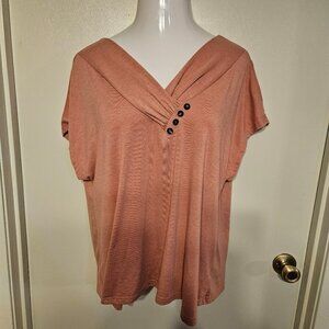 SHEIN LUNE Plus Button Detail Batwing Sleeve Tee  Baby Pink  Size 12 (0X)